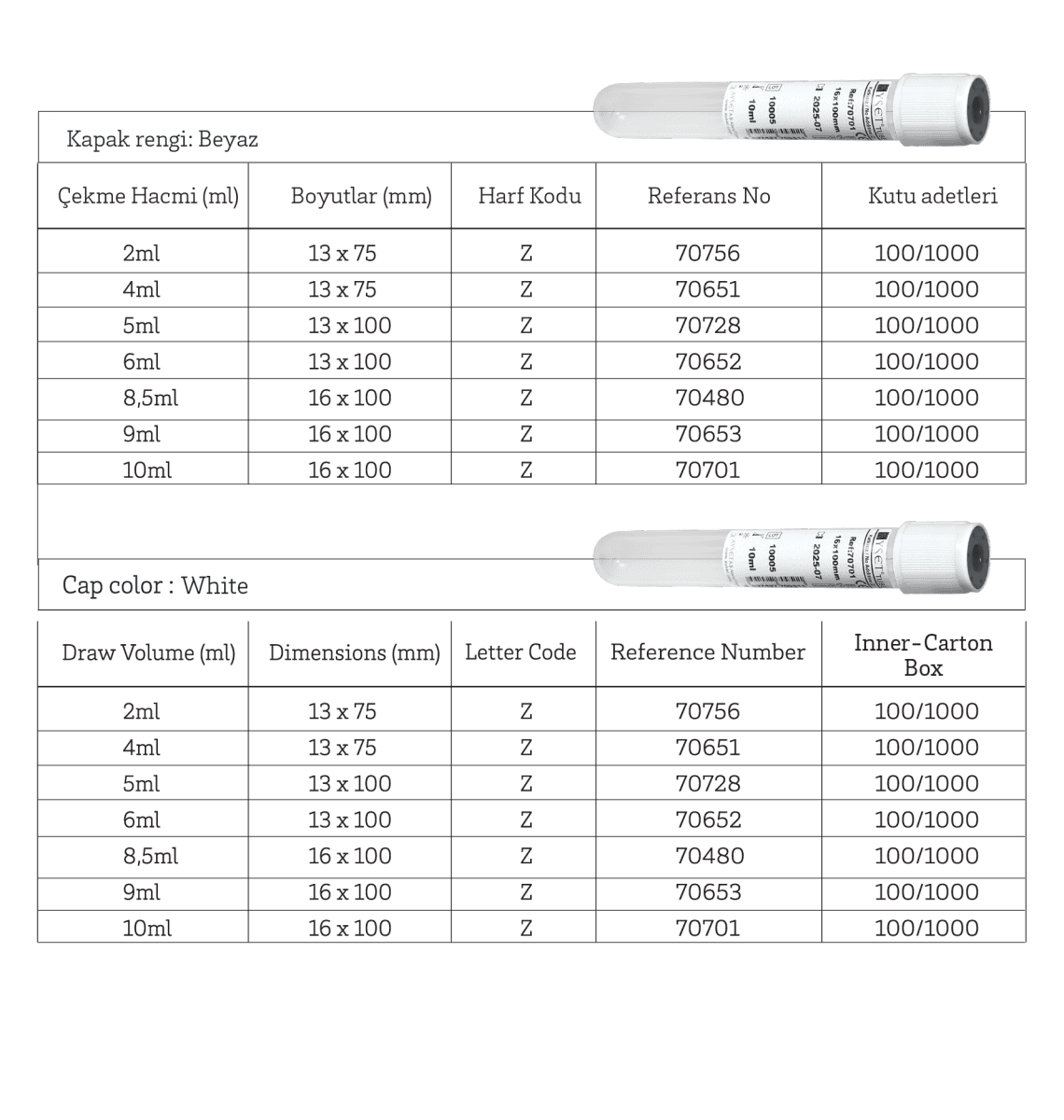 No Additive Tubes (White) — 2