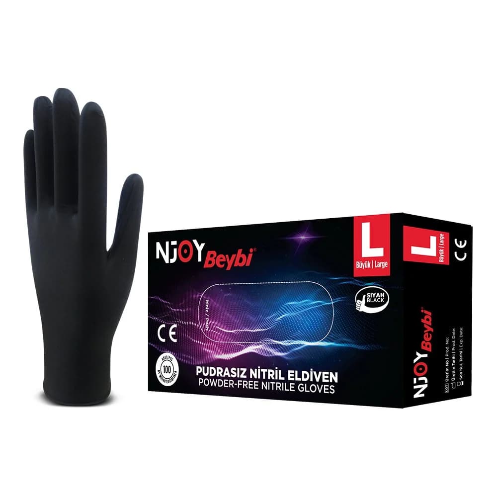 Njoy Powder Free Black Nitrile Gloves - Box of 100 — 1