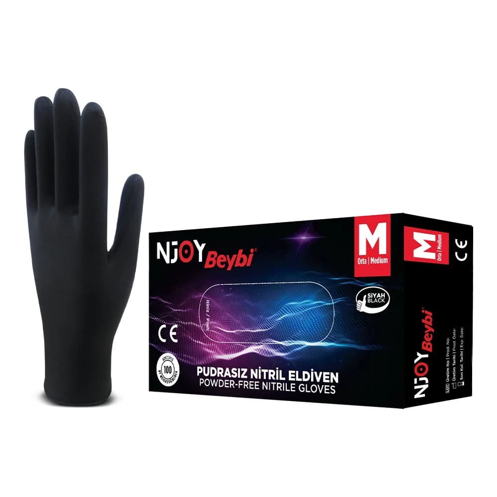 Njoy Powder Free Black Nitrile Gloves - Box of 100 — 2