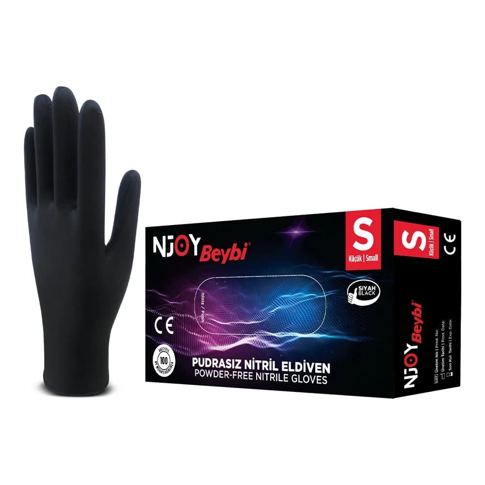 Njoy Powder Free Black Nitrile Gloves - Box of 100 — 3