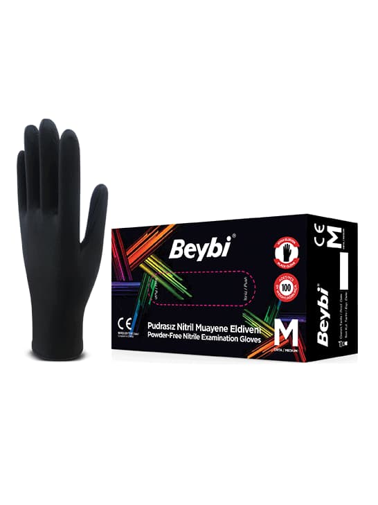 Powder Free Black Nitrile Examination Gloves - Box of 100