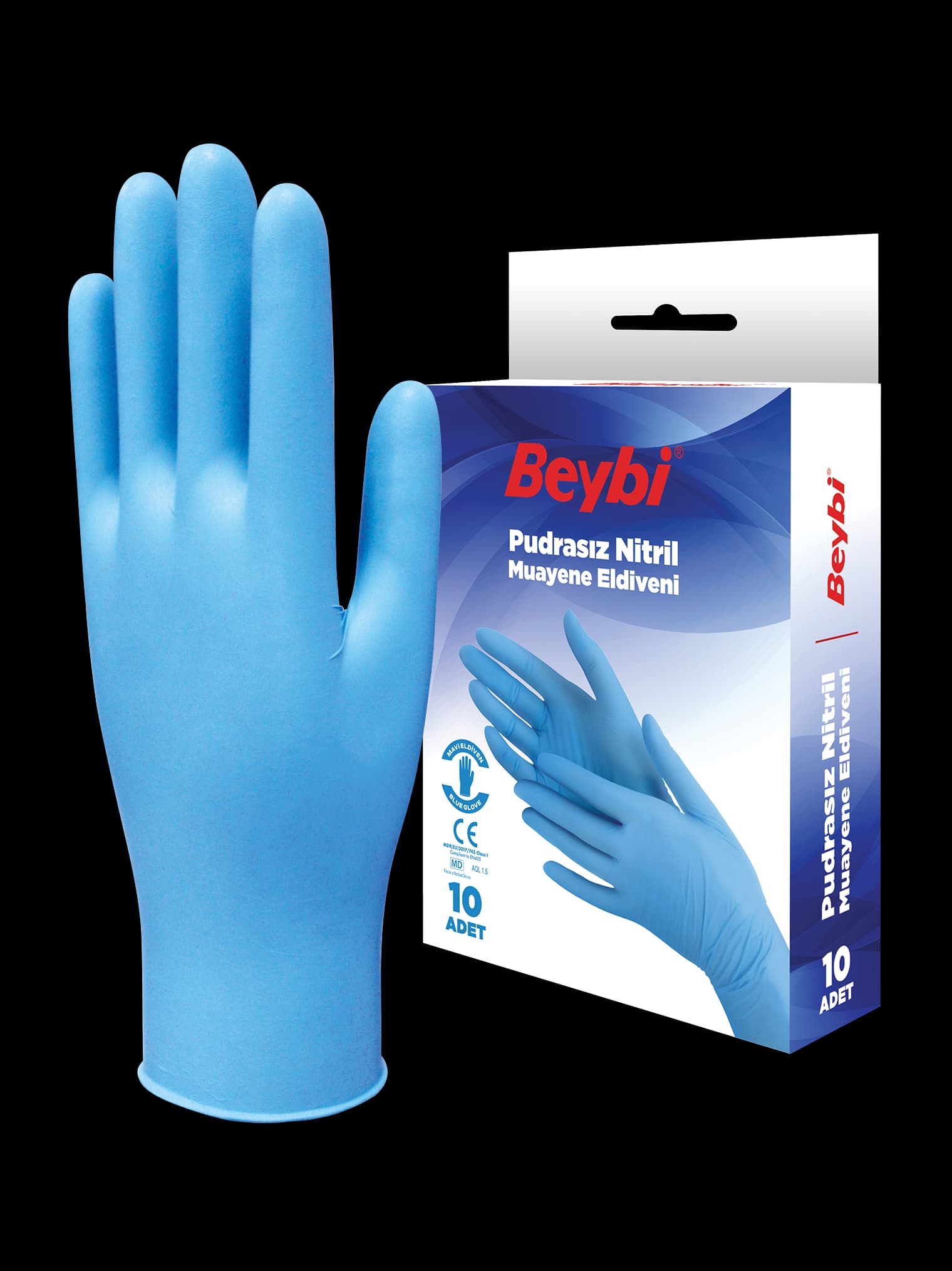Powder Free Blue Nitrile Examination Gloves Box of 10 — 3