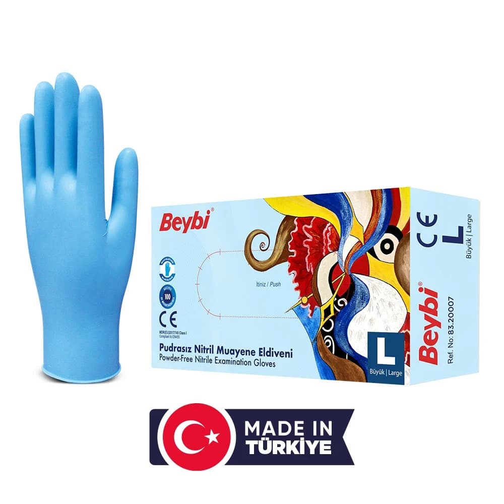 Powder Free Blue Nitrile Examination Gloves - Box of 100 — 1