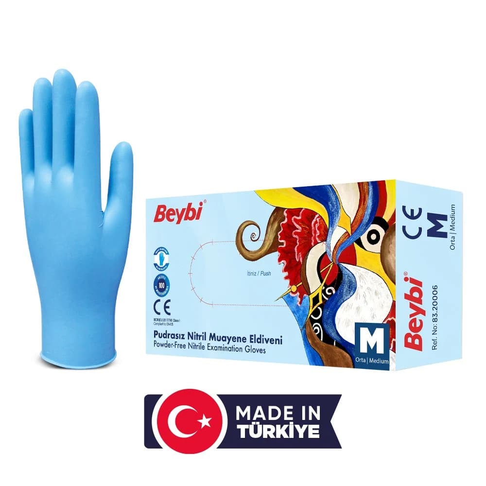 Powder Free Blue Nitrile Examination Gloves - Box of 100 — 2