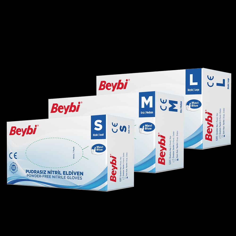 Powder Free Blue Nitrile Gloves - Box of 100