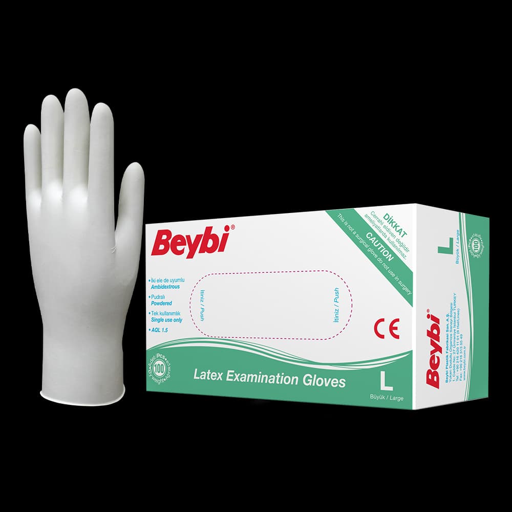 Powdered Latex Examination Gloves - Box of 100 — 1
