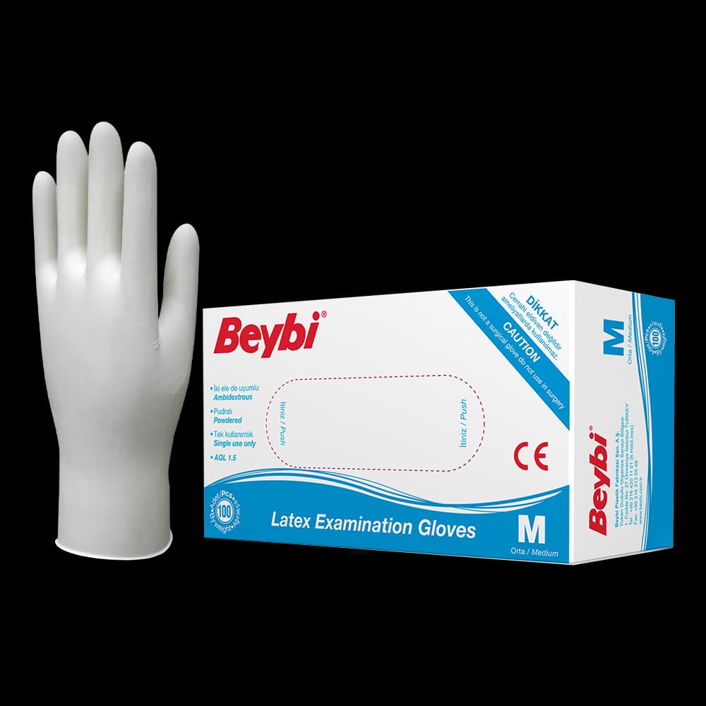 Powdered Latex Examination Gloves - Box of 100 — 2